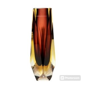 Murano Mandruzzato Sommerso Vase Multi Faceted 8" Flavio Poli Prism Glows